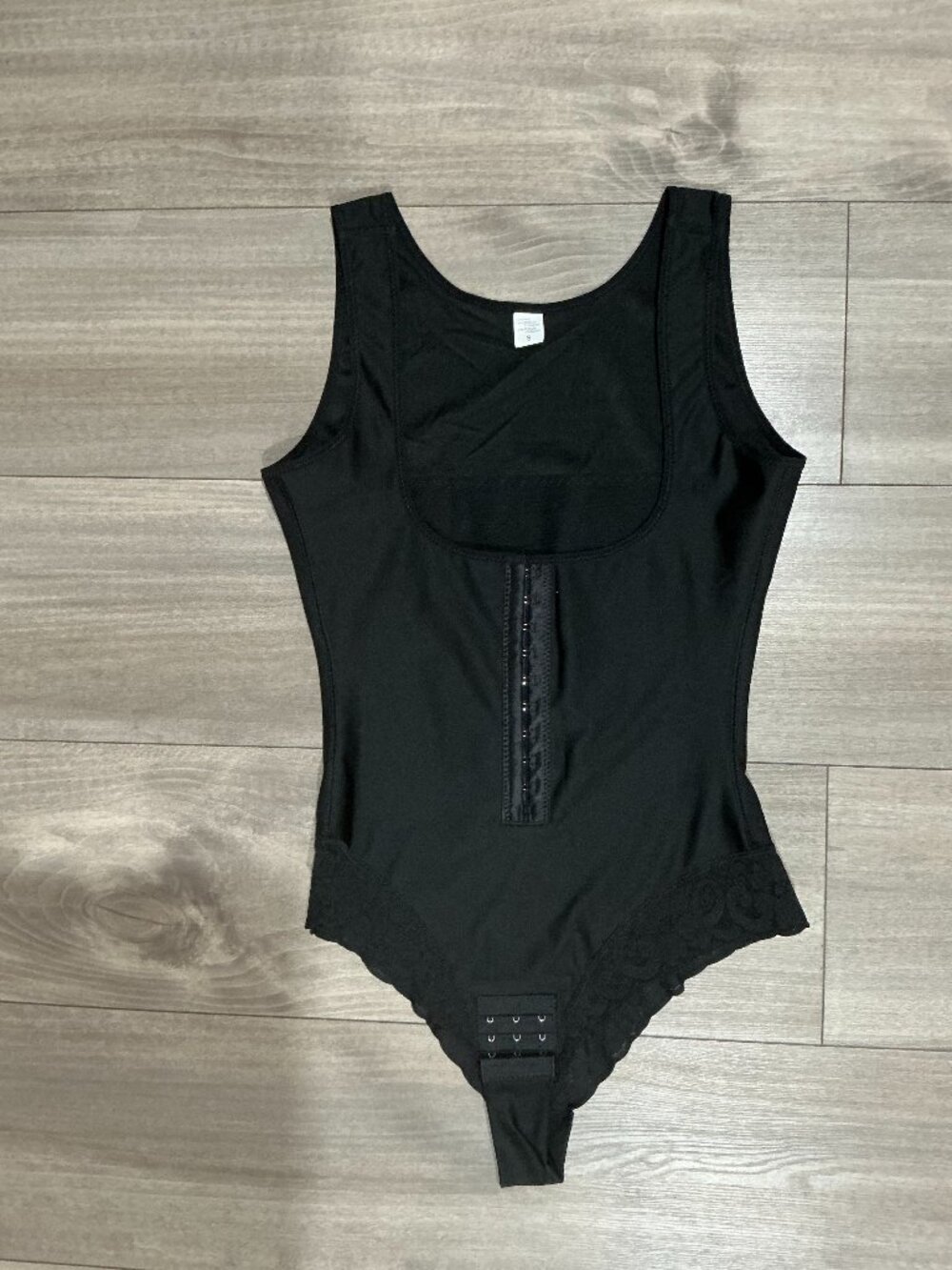 NWOT Black Bodysuit Shaper - Hook-Front, Lace Overlay, Lace Trim